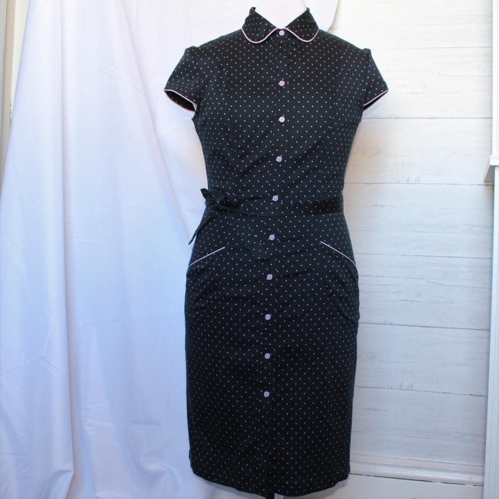 Express Black and Lavender Polka Dot Shirt Dress